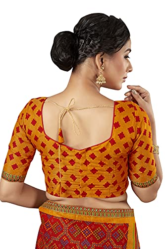 Image of Glory Sarees Women's Brasso Saree with Blouse Piece (Brasso Bandhani101Parent)