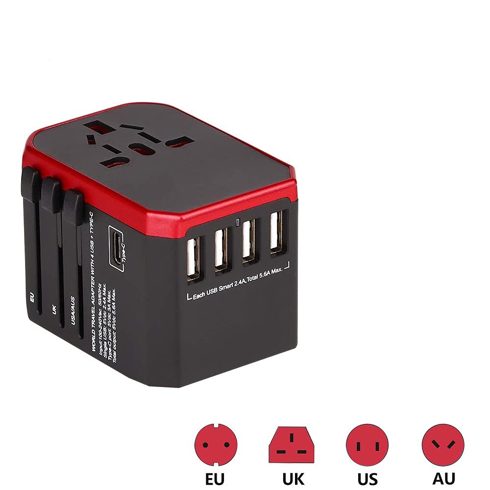 Adattatore di alimentazione universale in tutto il Adattatore di viaggio Adattatore universale internazionale All-in-one con 5 USB Caricabatteria da muro in tutto il mondo per UK / EU / STATI UNITI /