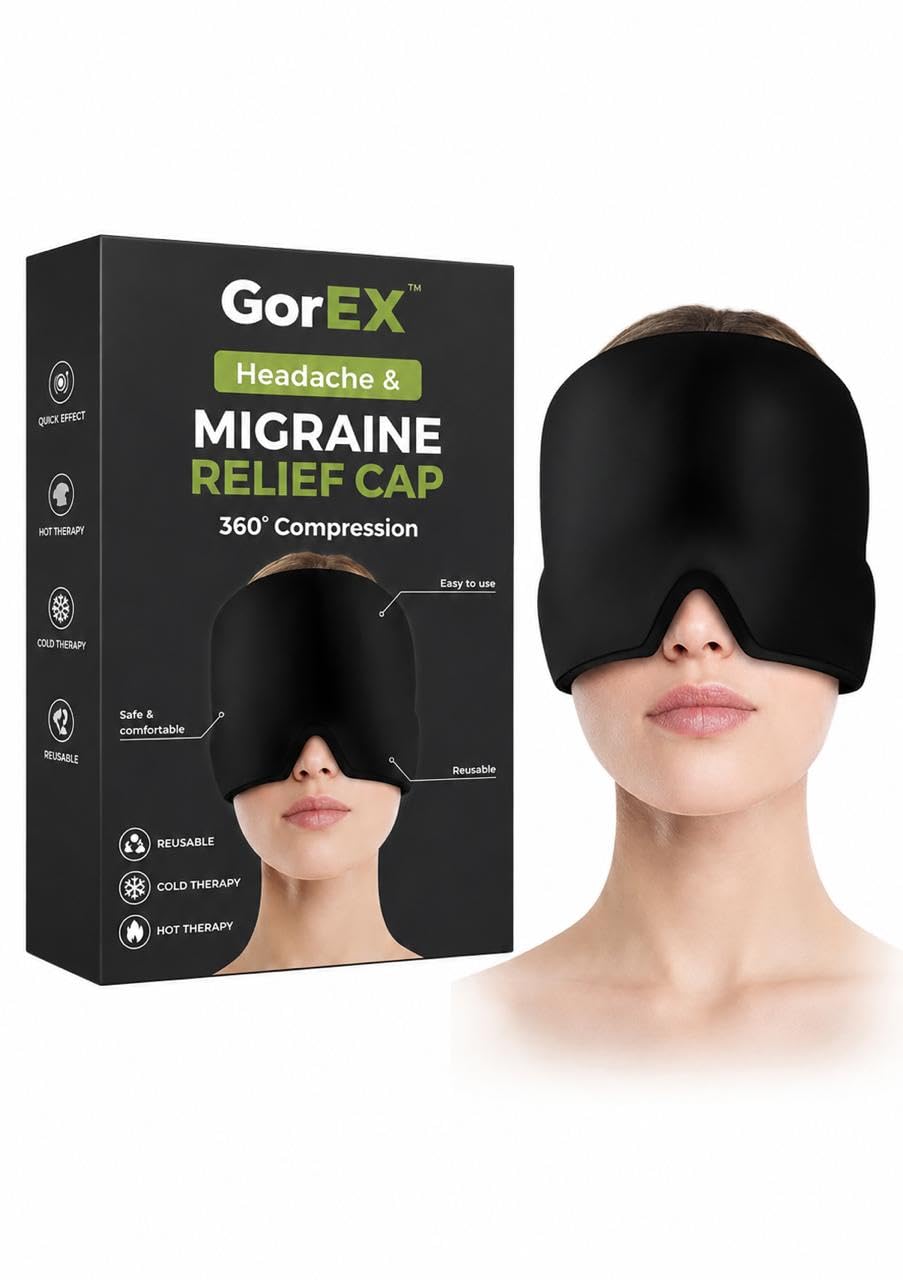 gorex™ migraine relief cap for headache & migraine pain | hot & cold therapy cooling gel mask | sinus, stress, tension relief head wrap | reusable ice pack cap for men & women (multicolor)