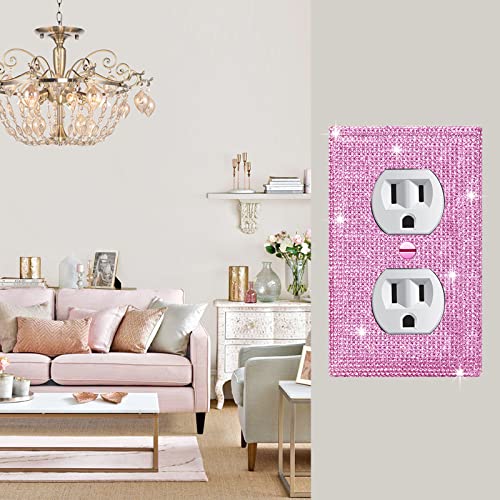 Image of 4 Pcs Shiny Silver Pink Wall Plate Cover Decorative Light Switch Cover Single Toggle Rhinestones Outlet Cover