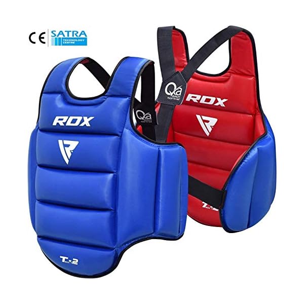 RDX Boxing Chest Guard Reversible, Kickboxing MMA Muay Thai Body Protector, Sparring Training Punching, Adjustable Shield, Martial Arts Upper Belly Rib Pad, Taekwondo Vest (Red, L/XL)