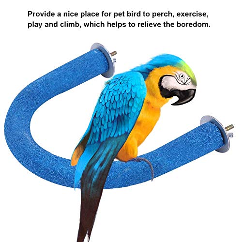 Image of Bird Perch U-Shape Wood Perch Stand Rack Grinding Toys for Parrot Macaw African Grey Budgie Parakeet Cockatiel Conure Lovebird Cage Shelf(Blue)
