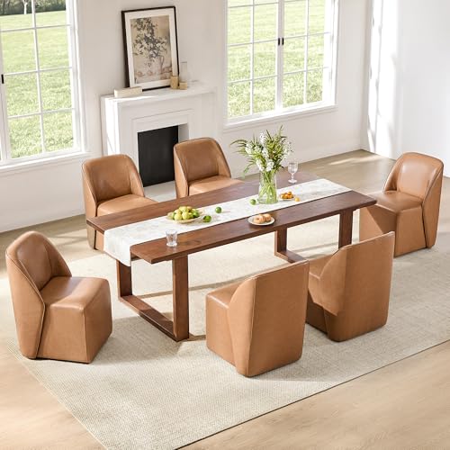 Image of Watson & Whitely Leather Rolling Dining Chairs with Casters Set of 2, Brown