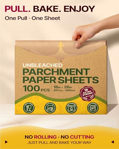 Image of Katbite Parchment Paper Sheets Heavy Duty, 18x26 Inches 100 PCS Precut Baking Parchment, Unbleached, Non-stick, Non-toxic, Extra Strong, Flat Baking Paper for Oven, Cooking, Grilling, Air Fryer
