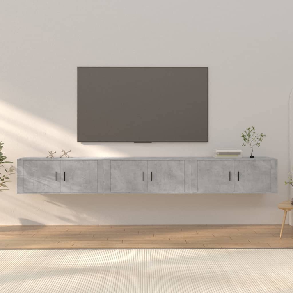Meuble TV mural 100 cm gris béton pour un salon moderne et chaleureux en famille