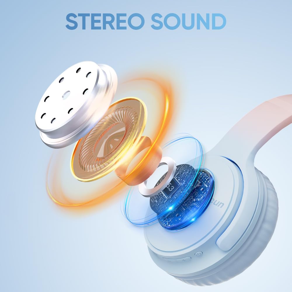 Jassco Cuffie wireless Bluetooth over ear con microfono, audio Hi-Fi, 60 ore di riproduzione, controllo touch, pieghevoli, leggere, cuffie on-ear per ragazze e donne, viaggi, lavoro, blu