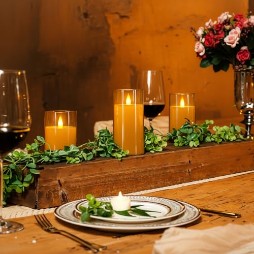 Image of Homemory Realistic Flickering Flameless Candles, Battery Operated Candles with Remote Control and Timer, LED Fake Electric Candle for Home, Christmas Decoration, Gold, Set of 3