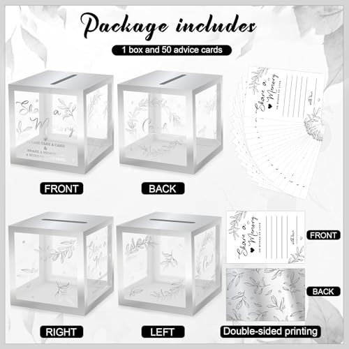 Image of Pajean 50 Pcs Greenery Share a Memory Card for Celebration of Life Cards Box with Clear Windows Memory Box for Funeral Wedding Birthday Graduation Bridal Shower Guest Card Ideas(Clear,Sliver)