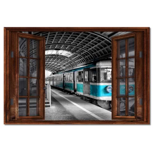 Tableau déco turquoise train imprimé sur toile 90 x 60 cm pour habiller un mur - 2