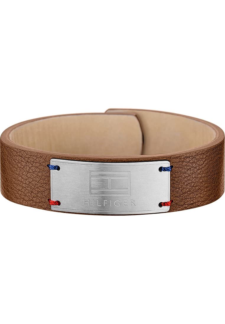 Tommy Hilfiger Herren - Pulsera casual para hombre de cuero y acero inoxidable 21.6 cm