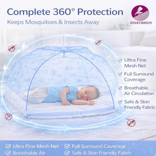 Image of Divayanshi Umbrella Mosquito Net for Infants (0-2 Years) | Foldable Baby Bed Net Tent | Fine Mesh Protection from Mosquitoes & Insects | Portable, Lightweight, Washable Net for Cradle & Baby Bed-Pink