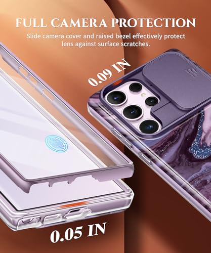 Image of GVIEWIN for Samsung Galaxy S23 Ultra Case, [Slide Camera Cover & Built-in Screen Protector] [2 Front Frames] Shockproof Military Grade Protective Marble Phone Case for S23 Ultra 6.8 inch (Quicksand)