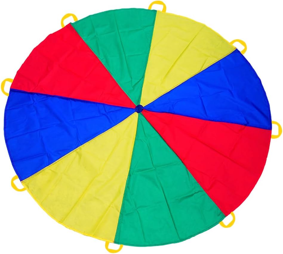 6.5ft/10ft/12ft/13ft/16.4ft/20ft Rainbow Parachute for Outdoor Party Games, Kids Play Parachute Group Cooperative Team Game Toys, Family Get-Together Entertainment