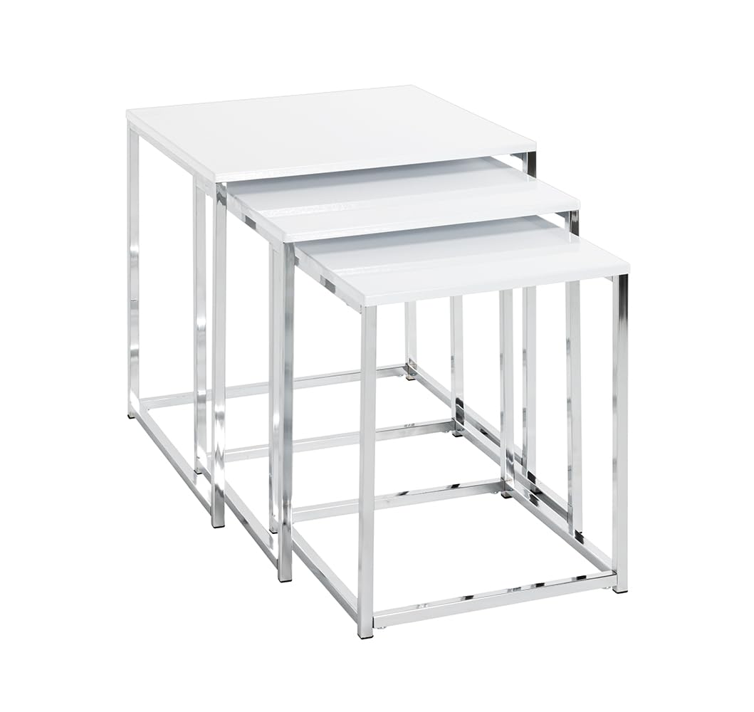 Table D'Appoint HAKU Chrome Et Verre - 47cm Haut, 35cm Diamètre - Style Moderne