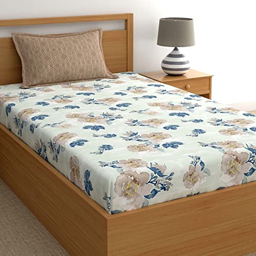 Image of Dreamscape 100% Cotton Bedsheet for Single Bed, 186 TC, 1 Bed Sheet (Size 59 x 87 inches) with 1 Pillow Cover - Blue