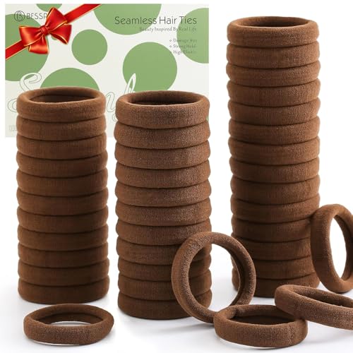 Bessrung 100 Pcs Thick Seamless Hair Ties Ponytail Holders Hair Accessories for Women Girls No Damage for Thick Hair(Dark Brown Colors)
