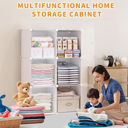 Image of CoolLeaf Plastic Wardrobe for Bedroom, 10-Shelf Kids Cupboard for Bedroom with Soft PP Cubes and Hanging Hook, Almirah Plastic Storage Baby Clothes /Toys /Books /Sheets, White