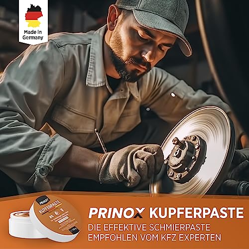 Prinox Profi Kupferpaste 150g - Extrem Hitzebeständig bis +1200°C - Kupferfett Paste für KFZ Bremsen, Auspuff, als Schmierpaste für Schrauben, Bremspaste etc.