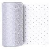 Berwick Offray 6'' Wide Craft Tulle Ribbon Spool, 25 Yards, White Polka Dot Pattern