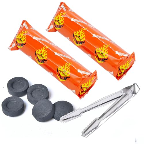 VOVCIG Holzkohletabletten Set Ø 40mm mit Zange Räucherkohle Schnellzünder Rollen 20 Stück (2 Rolle)