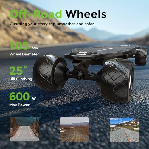isinwheel Off Road Electric Skateboard with Remote, 3000W/1200W Brushless Motor, 32/30 Mph Top Speed & 28/12 Miles Range, Electric Longboard for Adults with Ambient Light (1200W & 30 MPH & 12 Miles)