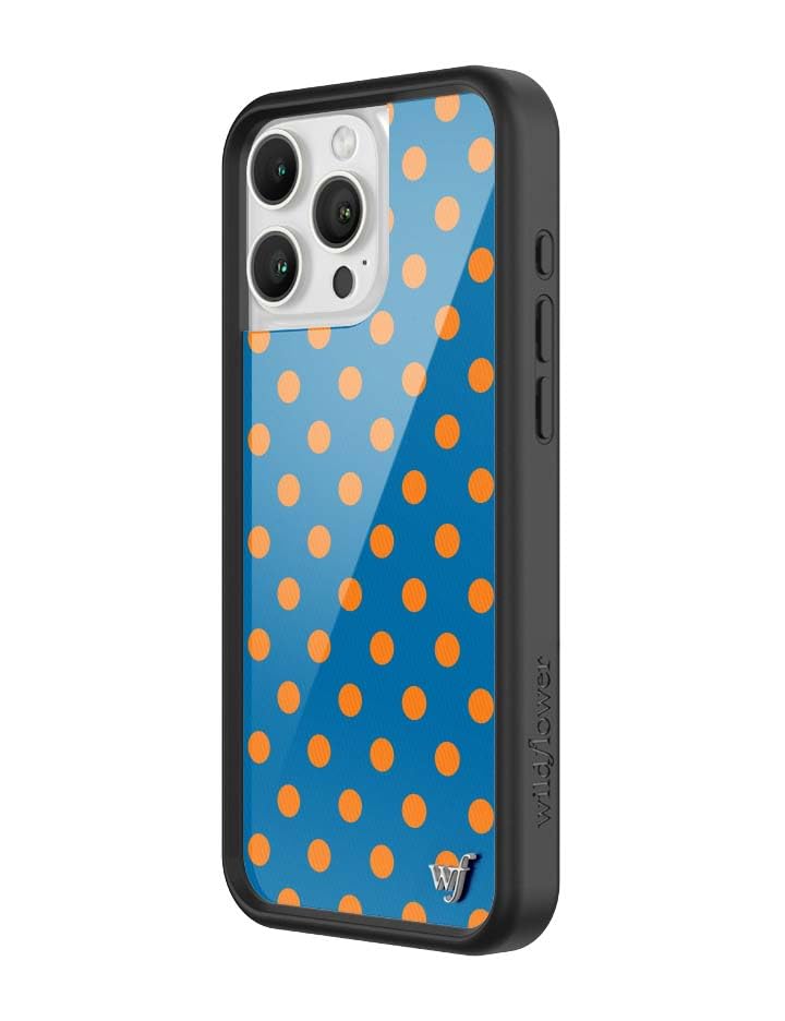 Image of Wildflower Cases - Compatible with iPhone 16 Pro Max | Protective Black Bumper, 6.5ft Drop Test Certified, Women Owned Small Business | Trendy Classic Dotted Spots Cute | Polka Dot - Blue & Orange