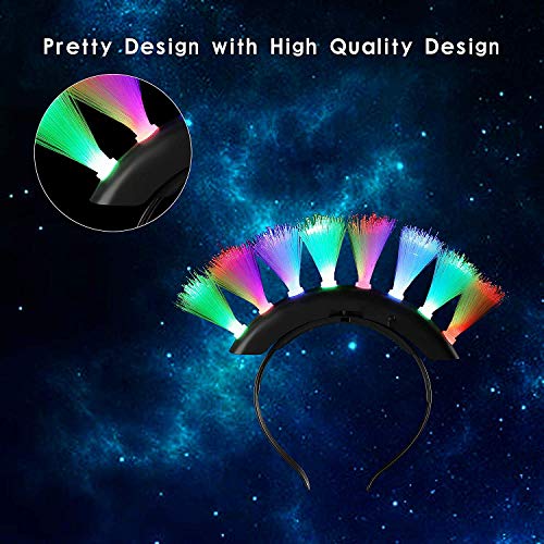 Fun Central LED Light Up Fiber Optic Mohawk Wig Headband for Women & Men - Thumbnail 2