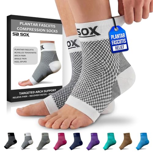 SB SOX Compression Socks for Plantar Fasciitis Relief (White, XL)