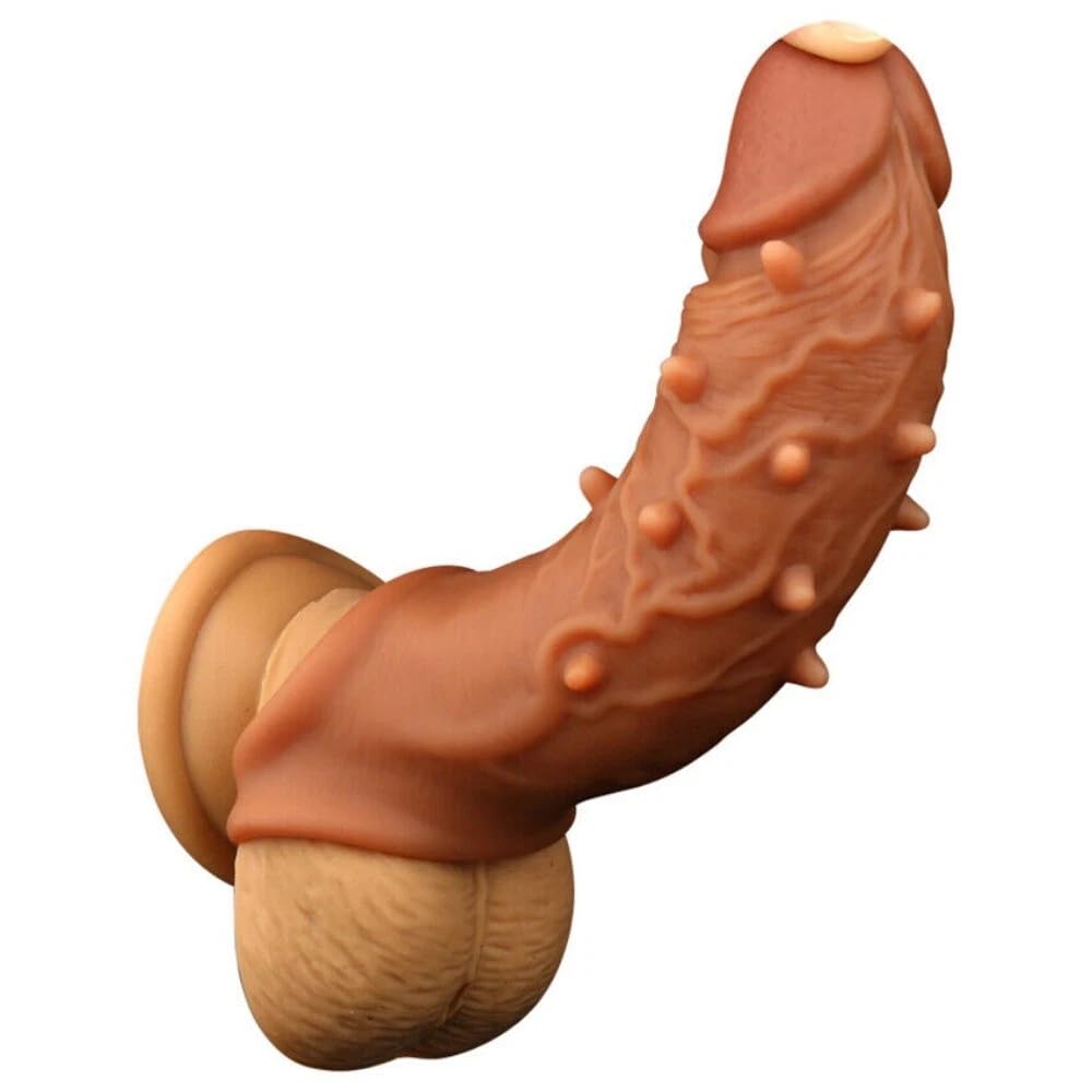 Reusable Penis Enlargement Sleeve Realistic Silicone Cock Sleeve Penis Enlarger with Testicle Penis Ring Sex Toys Delay Ejaculation