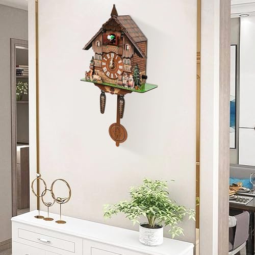 Reloj de pared de cuco de madera con péndulo y campanilla horaria antigua 8