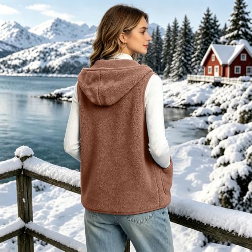 Hooded Vest Women Sherpa Button Up Sleeveless Fuzzy Jackets with Pockets - image 4
