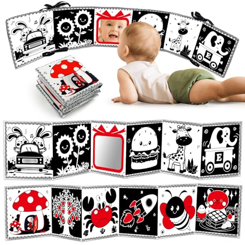 Image of WinKingood Black and White High Contrast Baby Toys 0-6 6-12 Months Soft Sensory Crinkle Book for Newborn Essentials Brain Development Tummy Time Toys Infant 0-3 3-6 Month Montessori