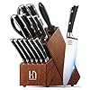Knife Set, 15 Pcs Kitchen Knife Block Set, Enduring Razor-Sharp High Carbon Stainless Steel Chef Knife Set with Block and Sharpener, Premium Knives Set for Kitchen, Ash Wood Valentine's Gift