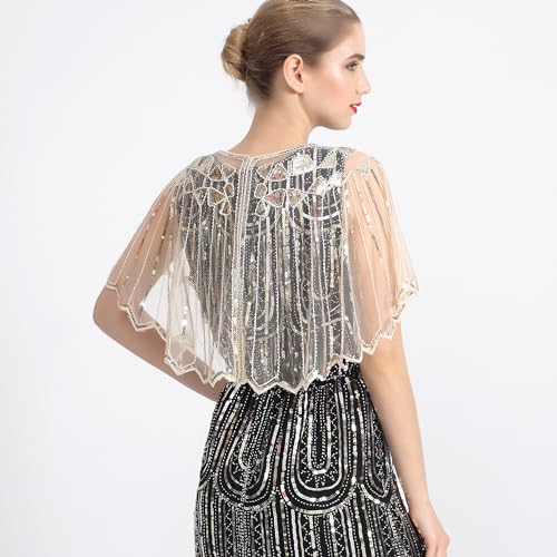 Shawls and Wraps for Evening Dresses 1920s Shawl Sequin Beaded Evening Cape Bolero Flapper Cover Up for Party Daily4