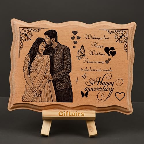Giftairs Customised Wooden Photo Frame with Engraved Photo & Mess...