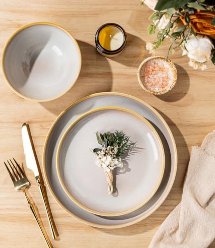 Image of TheTerra Stoneware Dinnerware Sets for 4, 12 Pieces Ceramic Plates and Bowls Sets, Scratch Resistant Dish Set, Oven, Microwave & Dishwasher Safe, Autumn Haze