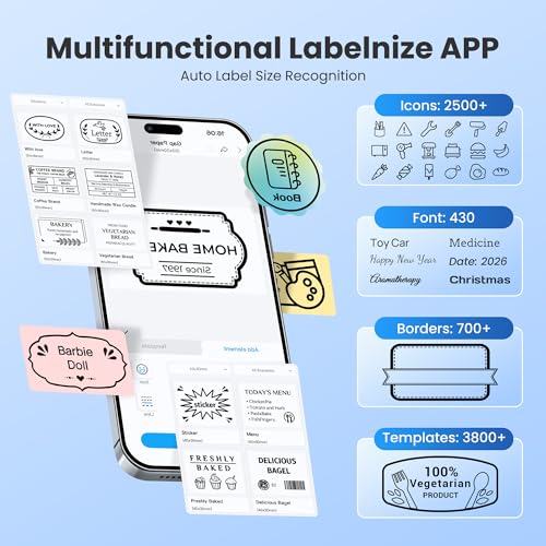 PM260 Label Maker Machine with Tape, 2 Inch Label Tape Maker Bluetooth Label Printer, Inkless Portable Label Maker with Smart AI APP for Home, Kitchen, School, Office Organization, image 3