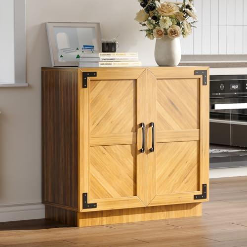 GarveeHome Aparador Buffet rústico de 80 cm para Comedor - Estantes Ajustables y Almacenamiento versátil - Negro y Roble