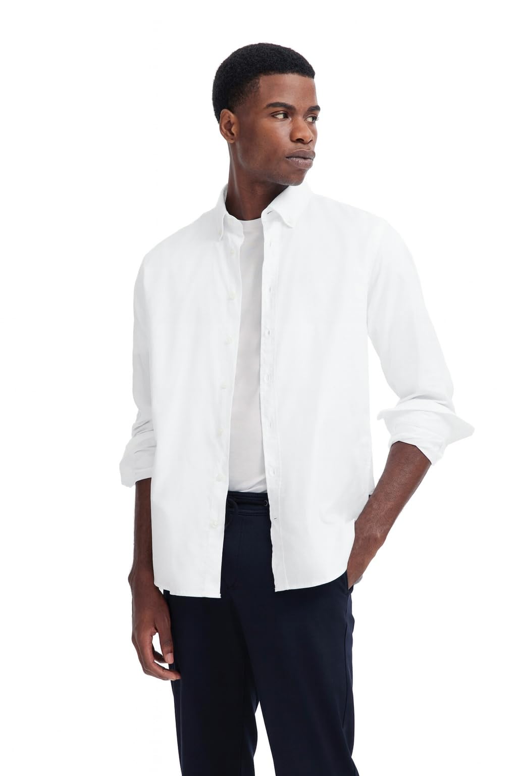 bugatti Men's Casual Shirt 1:1 Sleeve, White-10, L