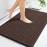 Arotive Luxury Chenille Bathroom Rug Mat, Extra Soft Thick Absorbent Shaggy Bath Rugs, Non-Slip Machine Wash Dry, Plush Bath Mats for Bathroom, Shower and Tub, 24x16, Brown