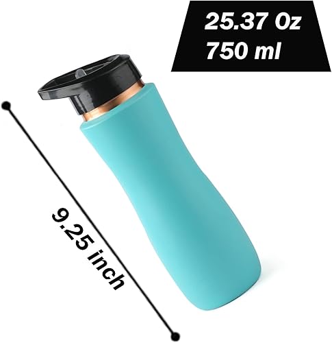 Miniatura 2 de Perilla Home Botella de cobre 100% puro con sorbo y tapa, botella de agua ayurvédica de 25.37 onzas, botella multiusos para gimnasio, viajes,