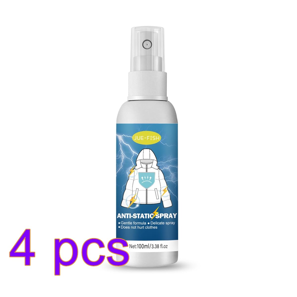Uposao 4 Pièces Réduit Statique Vêtements, Spray Antistatique, Spray Statique, Spray Antistatique Réduit L'adhérence Statique élimine Les Chocs, 100ml
