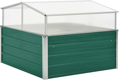 Greenhouse Green 39.4"x39.4"x30.3" Galvanized Steel,Raised Garden Bed,Outdoor Planters for Flower Herb Garden