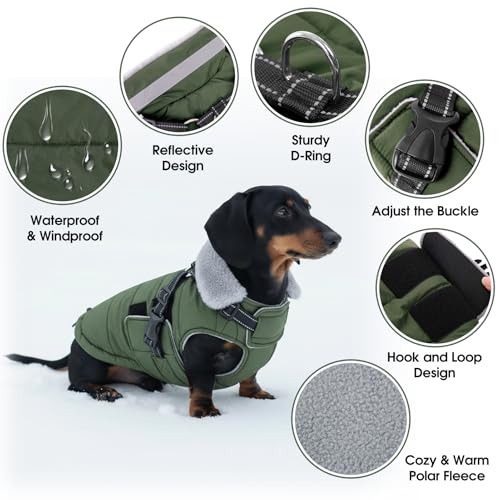 ASENKU Hundemantel Winter für Kleine, Mittel & Grosse Hunde, Hundemantel mit Geschirr Wasserdicht Winddichtes Reflektierender, Warme Hundejacke Mit Brustgurt Winterjacken & Wintermäntel für Hunde M