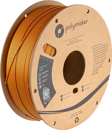 Image of Polymaker ABS Filament 1.75mm Gold, 1kg 3D Printing Filament, PolyLite ABS 3D Printer Filament, Heat Resistant, Strong & Durable, Dimensional Accuracy + /- 0.03mm
