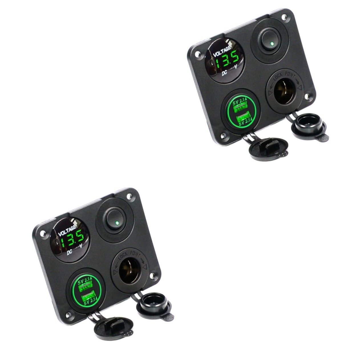 Housoutil 2 Pezzi 4 1 12-24v Caricabatteria Da Auto Convertitore 21a Presa Usb Pannello Voltmetro Led Verde Per Barca Rv Camion Camper
