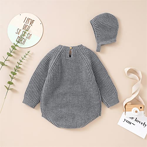 Toddler Pullover Sweater Newborn Infant Baby Solid Knit Romper Cotton Long Sleeve Boy Girl Fall Winter Bodysuit Hat3