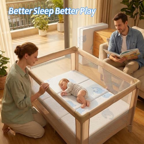 Image of Pack and Play Mattress,Breathable Dual Sided Firm & Soft Memory Foam Pack N Play Mattresses,Baby 38 inchX26 inch Mattress for Pack N Play with Removable Cover (White)