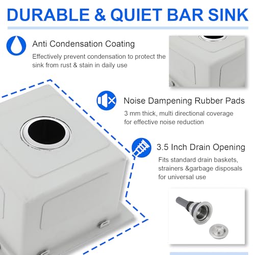 Image of 15 x 15 Undermount Bar Sinks, 15 Inch Stainless Steel 16 Gauge Handmade Single Bowl Prep Sink Workstation, Brushed Small Kitchen Sink with Cutting Board for RV, Wet Bar, Laundry & Outdoor Use