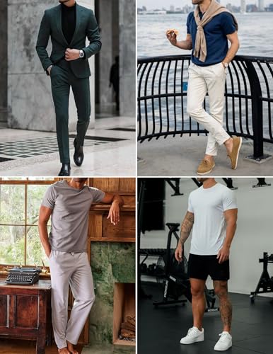 Ekouaer Men's Knit T-Shirts Short Sleeve Casual Ribbed Shirts Lightweight Crewneck Tees Stretchy Undershirts S-XXL4